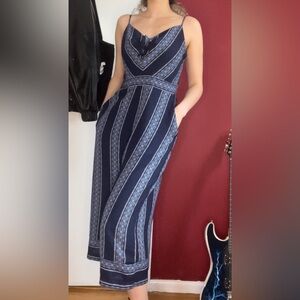 Navy Jumpsuit with European patterns